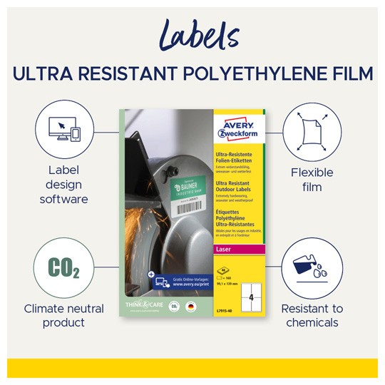 Cutie galbenă de etichete din polietilenă cu detalii puncte forte