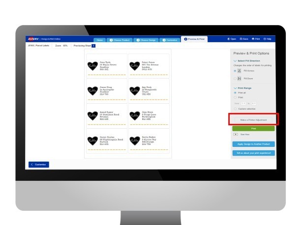 Ecran calculator cu indicator de unde se ajustează manual marginile