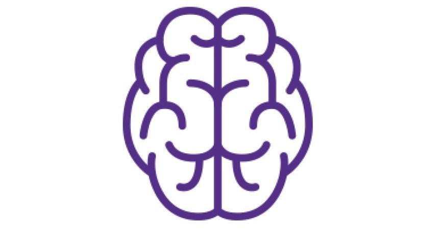 Pictogramă stilizată violet a unui creier, văzută de sus.