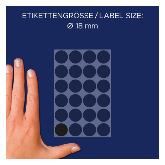Comparație mărime cu mâna, Articol: 3003, o foaie de puncte de marcare, Dimensiune: ⌀ 18 mm, Culoare: negru?