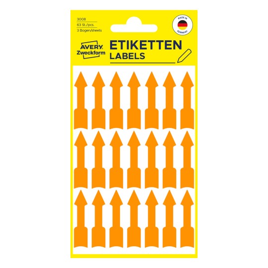 Imagine pachet: Etichete Avery Zweckform cu forme speciale și preimprimate, Articol: 3008, Format: 39 x 9 mm, Conținut: 63 de etichete / 3 coli, 21 de etichete/coală.