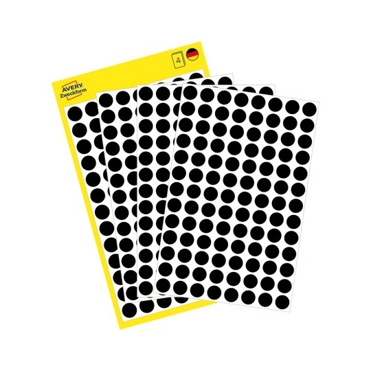 Imagine ambalaj cu foaie de etichete: Puncte de marcare Avery Zweckform, Articol: 3009, Format: ⌀ 8 mm, Conținut: 416 puncte de marcare / 4 foi, 104 puncte de marcare/foaie