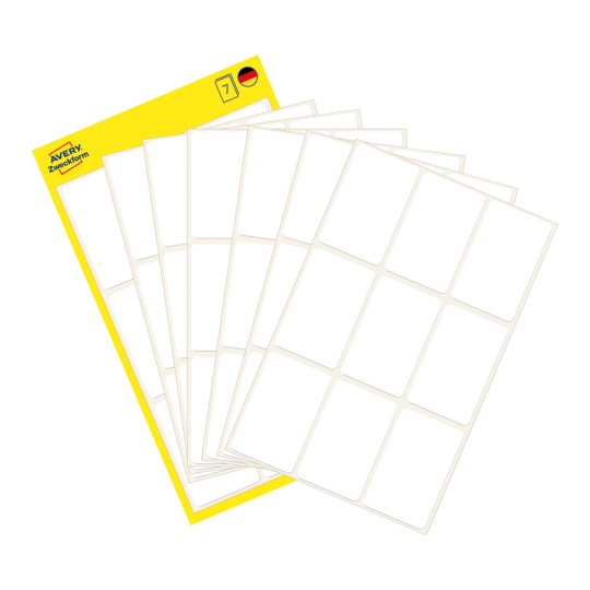 Imaginea pachetului cu coală de etichete: Avery Zweckform Etichete multifuncționale, Articol: 3045, Format: 38 x 24 mm, Conținut: 63 etichete / 7 coli, 9 etichete/coală?