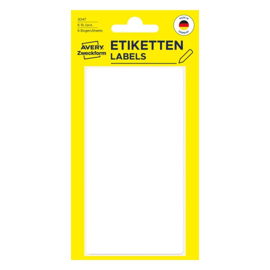 Imaginea ambalajului: Avery Zweckform Etichete universale non A4 pentru scriere manuală, Articol: 3047, Format: 98 x 51 mm, Conținut: 6 etichete / 6 foi, 1 etichetă/foaie?