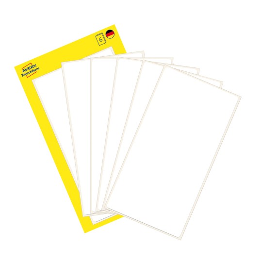 Imagine cu ambalaj cu foi de etichete: Avery Zweckform Etichete multifuncționale, Articol: 3047, Format: 98 x 51 mm, Conținut: 6 etichete / 6 foi, 1 etichetă/foaie?