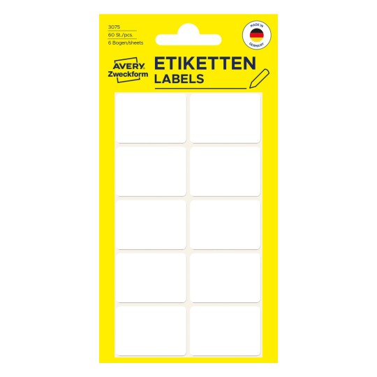 Imagine de ambalaj: Avery Zweckform Etichete universale Non A4 pentru înscriere manuală, Articol: 3075, Format: 32 x 23 mm, Conținut: 60 de etichete / 6 coli, 10 etichete/coală?