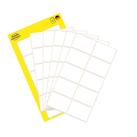 Imaginea ambalajului cu foaie de etichete: etichete multifuncționale Avery Zweckform, articol: 3075, format: 32 x 23 mm, conținut: 60 etichete / 6 foi, 10 etichete/foaie?