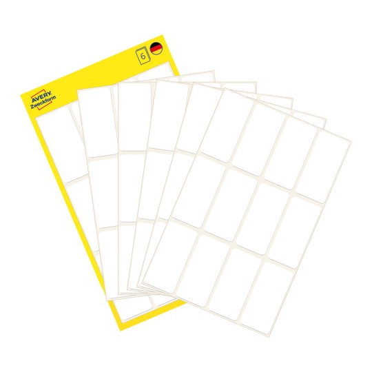 Imaginea ambalajului cu foi de etichete: Etichete multifuncționale Avery Zweckform, Articol: 3077, Format: 38 x 18 mm, Conținut: 72 de etichete / 6 foi, 12 etichete/foaie?