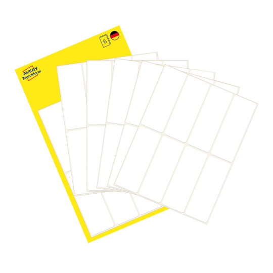 Imaginea ambalajului cu foaie de etichete: Avery Zweckform Etichete multifuncționale, Articol: 3079, Format: 50 x 19 mm, Conținut: 48 etichete / 6 foi, 8 etichete/foaie.