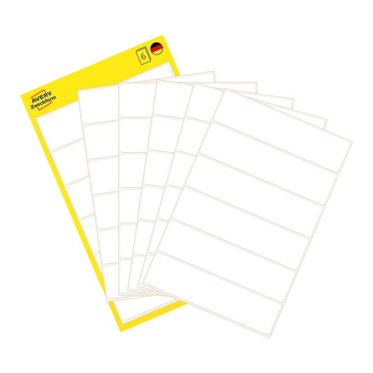 Imaginea ambalajului cu foi de etichete: Avery Zweckform Etichete multifuncționale, Articol: 3080, Format: 76 x 19 mm, Conținut: 36 de etichete / 6 foi, 6 etichete/foaie?