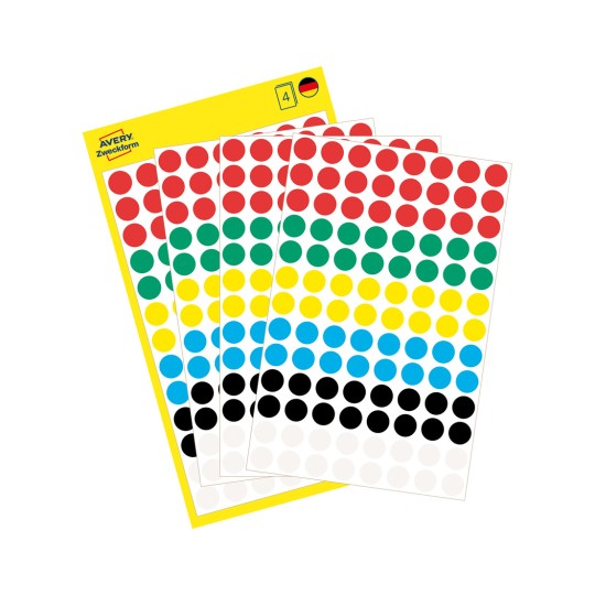 Imagine pachet cu foi de etichete: Avery Zweckform puncte de marcare, Articol: 3090, Format: ⌀ 8 mm, Conținut: 416 puncte de marcare / 4 foi, 104 puncte de marcare/foaie.