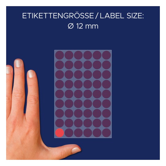 Comparare de dimensiuni cu mâna, articol: 3141, o foaie de puncte de marcare, format: ⌀ 12 mm, culoare: roșu?