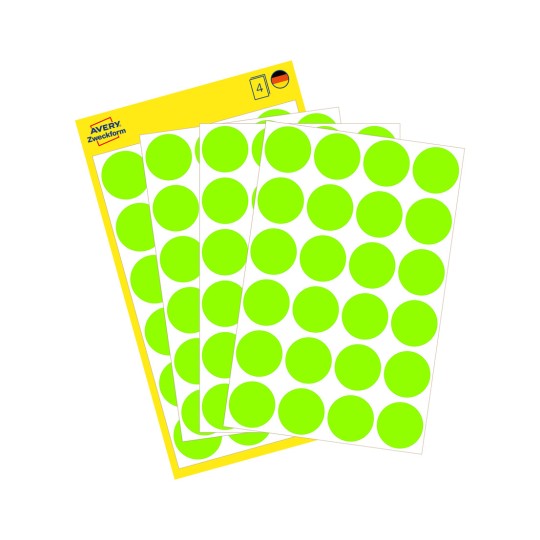 Imagine de ambalaj cu foi de etichete: Puncte de marcare Avery Zweckform, Articol: 3174, Format: ⌀ 18 mm, Conținut: 96 de puncte de marcare / 4 foi, 24 de puncte de marcare/foaie?