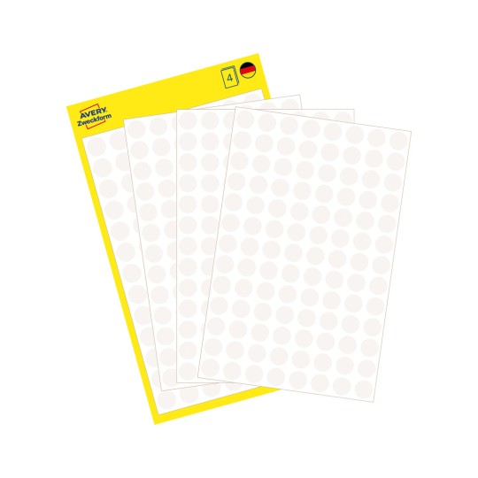 Imagine pachet cu foaie de etichete: Puncte de marcare Avery Zweckform, Articol: 3175, Format: ⌀ 8 mm, Conținut: 416 puncte de marcare / 4 foi, 104 puncte de marcare/foaie.