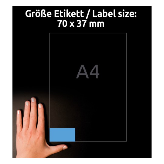Comparare mărimi cu mâna, Articol: 3449, o coală de etichete colorate, format: 70 x 37 mm, culoare: albastru?