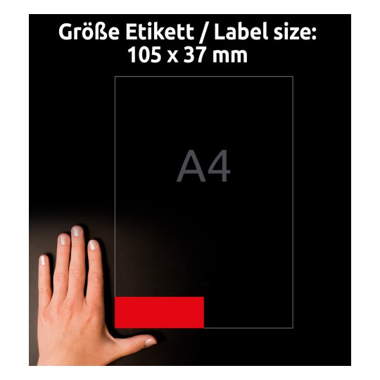 Comparare de dimensiuni cu mâna, articol: 3452, o coală de etichete colorate, format: 105 x 37 mm, culoare: roșu?