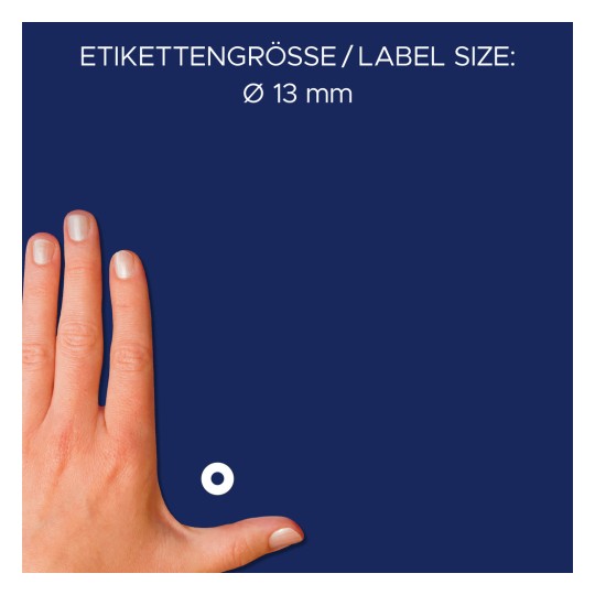 Comparare de dimensiuni cu mâna, articol: 3508, o foaie de inele de întărire a găurilor, format: ⌀ 13 mm, culoare: alb?