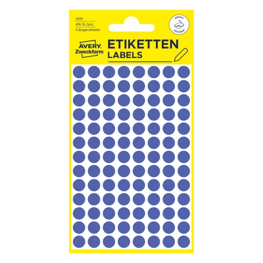 Imaginea ambalajului: Avery Zweckform Puncte de marcare colorate, Articol: 3591, Formă: Ø 8 mm, Conținut: 416 puncte de marcare / 4 coli, 104 puncte de marcare/coală.