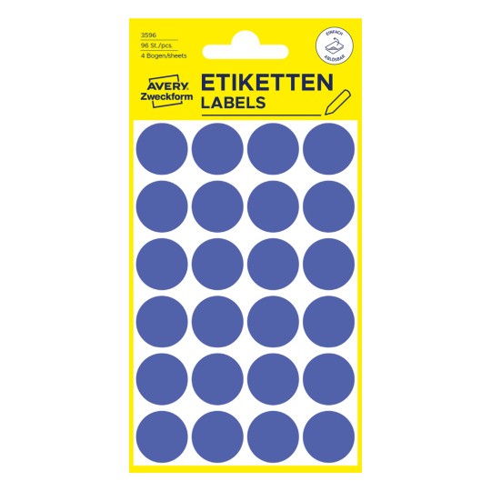 Imagine ambalaj: Avery Zweckform Puncte de marcare colorate, Articol: 3596, Format: ⌀ 18 mm, Conținut: 96 puncte de marcare / 4 coli, 24 puncte de marcare/coală