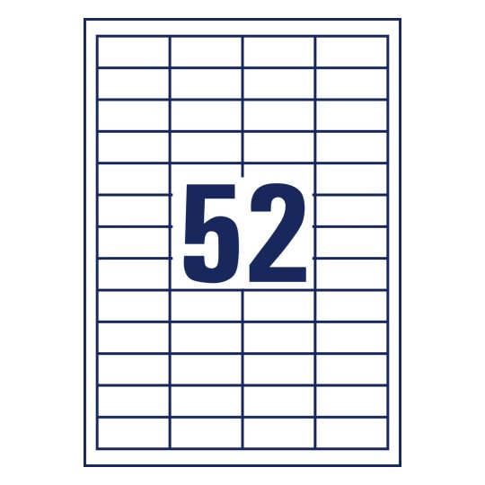 Desen de perforare foaie singulară A4, Articol: 3650, Etichete universale, Format: 48 x 21 mm, 52 etichete/foaie.