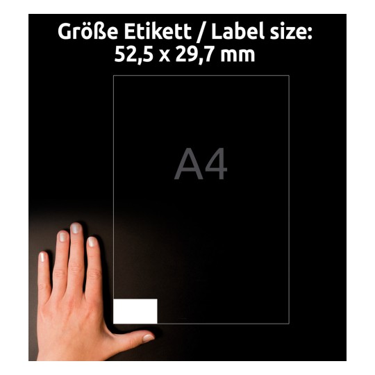 Comparare cu mână, articol: 3651, o coală de etichete universale, format: 52,5 x 29,7 mm, culoare: alb?