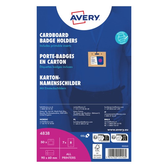 Ambalaj pentru suporturi de ecusoane din carton Avery, cu imaginea ecusonului cu nume?