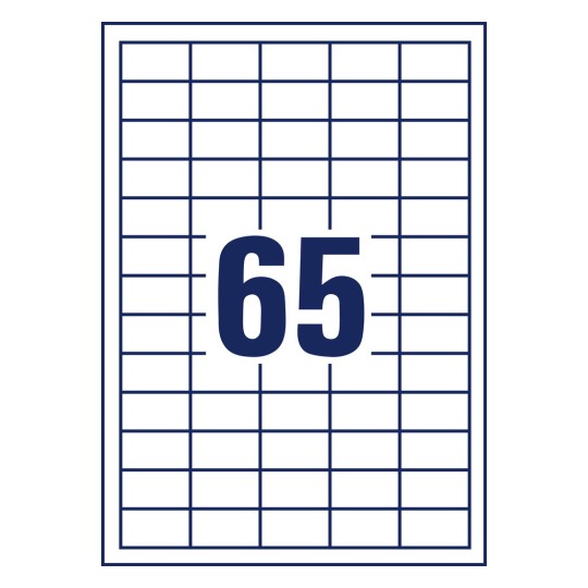 Desen de ștanțare coală individuală A4, Articol: 6121, Etichete universale, Format: 38 x 21,2 mm, 65 etichete/coală.