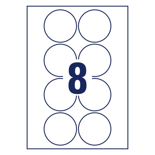 Desen de perforare coală individuală A4, Articol: 6228-10, Etichete rotunde, Format: ⌀ 69 mm, 8 etichete/coală?