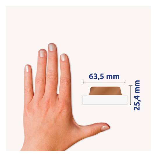 Comparare dimensiuni cu mâna, articol: 74786, o coală de etichete autoadezive, format: 63,5 x 25,4 mm, culoare: auriu, aur roz, argintiu, cupru?