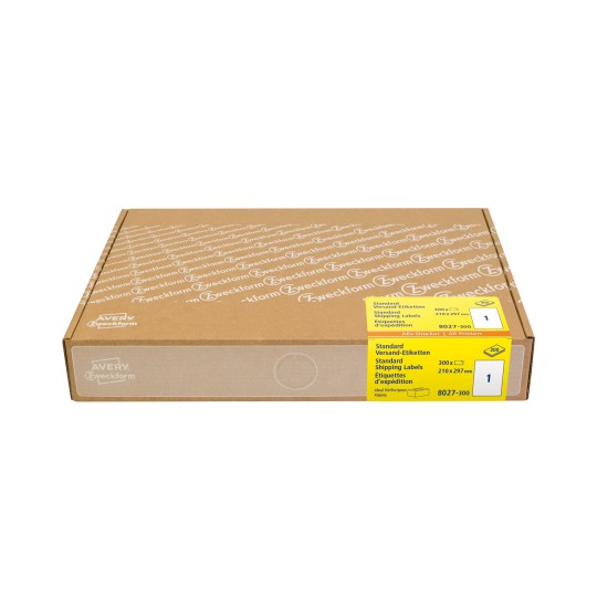 Imagine ambalaj: Avery Zweckform Etichete de expediere, pachet mare, articol: 8027-300, format: 210 x 297 mm, tipărire compatibilă: Inkjet, laser alb-negru, laser color, conținut: 300 etichete / 300 coli, 1 etichetă/coală.