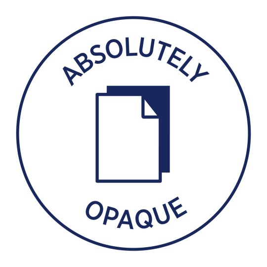 Imaginea prezintă un grafic care afișează cuvântul „ABSOLUTELY” în partea de sus și „OPAQUE” în partea de jos, înconjurând o ilustrație simplă a două foi de hârtie suprapuse, cu un colț îndoit.