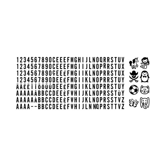 Prezentare generală a simbolurilor de ștampilă: Articol: CSTAMP.EU, cu o varietate de litere, cifre și caractere speciale?