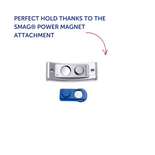 Imaginea prezintă un accesoriu magnetic de putere SMAG®, care evidențiază o componentă argintie și una albastră, concepute pentru o menținere sigură.