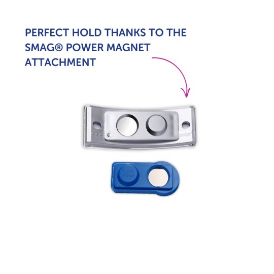 Imaginea arată două accesorii magnetice de putere, marcate ca SMAG® pentru o susținere perfectă, cu o descriere care subliniază funcționalitatea acestora.