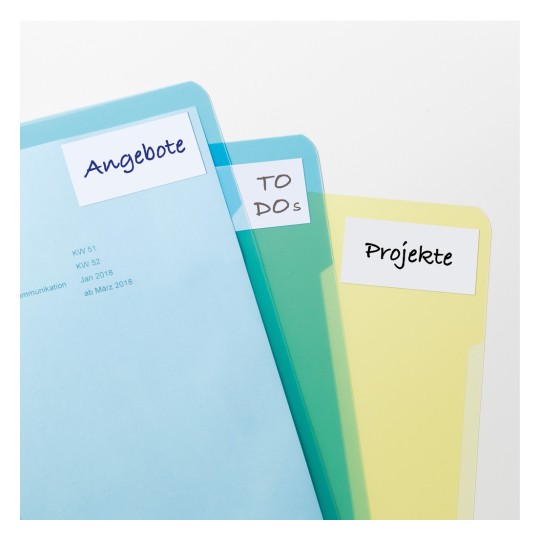 Imaginea arată trei dosare colorate etichetate „Angebote”, „TO DOs” și „Projekte”, care sunt folosite pentru organizarea documentelor.