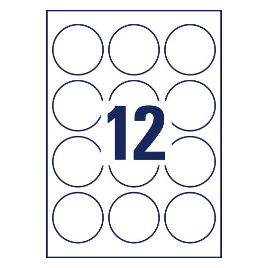 Desen de perforare foaie individuală A4, Articol: L3416-100, etichete rotunde, format: ⌀ 60 mm, 12 etichete/foaie?