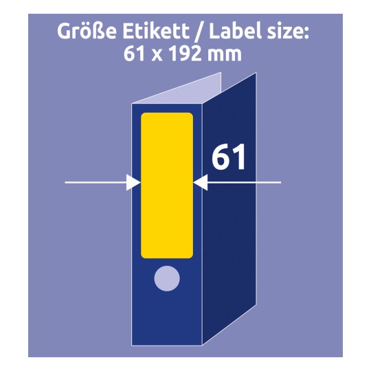 Comparare cu mărimea mâinii, Articol: L4769-20, un set de etichete pentru dosar, Format: 61 x 192 mm, Culoare: Galben?