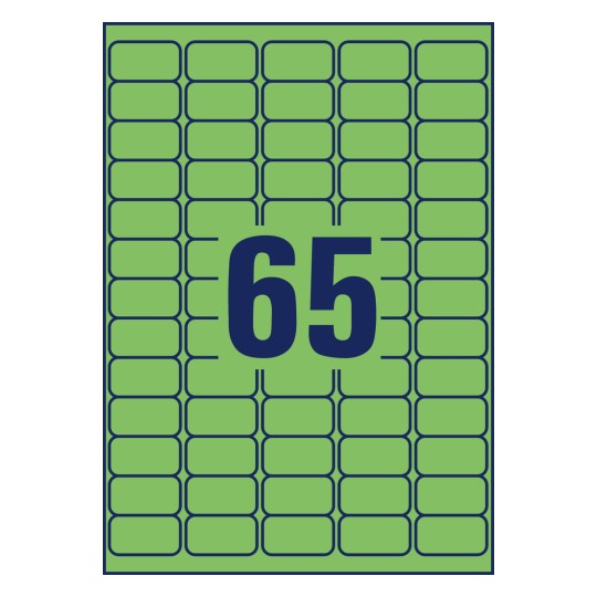 Desen de perforare pentru foaie individuală A4, Articol: L4792-20, Etichete colorate, detașabile, Format: 38,1 x 21,2 mm, 65 etichete/foaie.