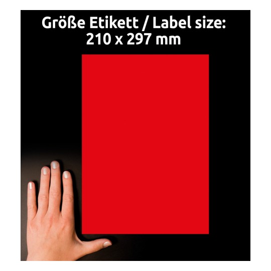 Comparare cu mână, articol: L6005-25, o coală de etichete în culori speciale, format: 210 x 297 mm, culoare: roșu neon.