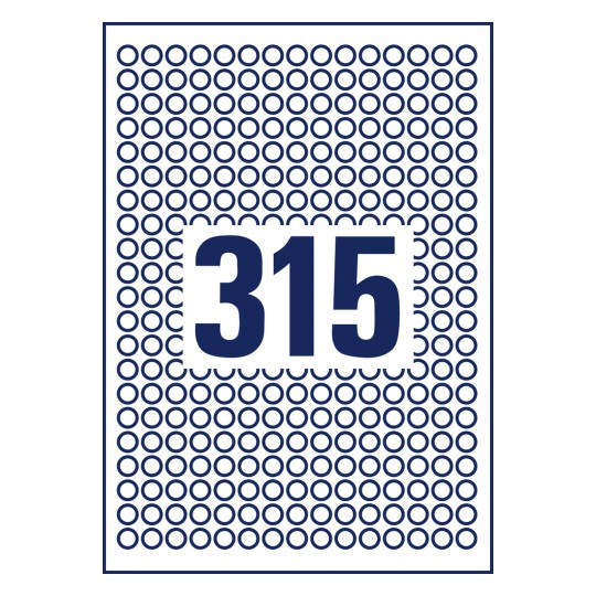 Desen de perforare pentru hârtie A4 individuală, Articol: L6019REV-25, Etichete rotunde, detașabile, Format: ⌀ 10 mm, 315 etichete/coală.