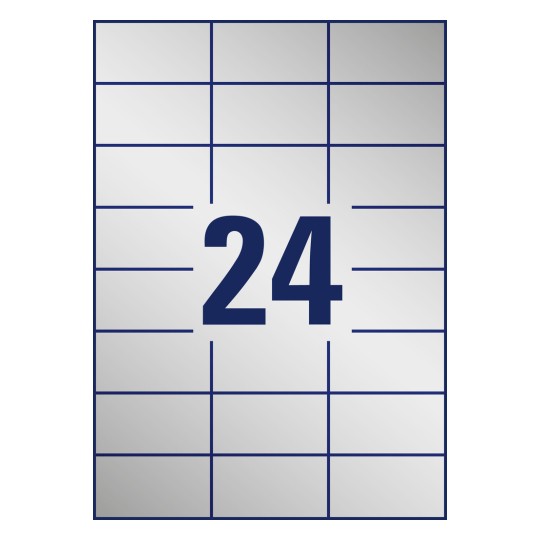 Desen de perforare foaie individuală A4, Articol: L6133-20, Etichete cu plăcuță de identificare, Format: 70 x 37 mm, 24 etichete/foaie.