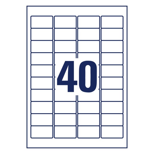 Desen de stanțare foaie unică A4, Articol: L6145-20, Etichete rezistente la dezlipire, Format: 45,7 x 25,4 mm, 40 etichete/foaie.