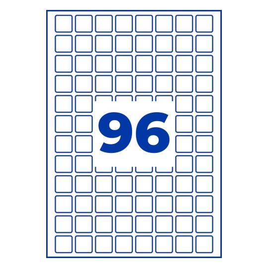 Grilă conturată cu albastru, formată din pătrățele mici, cu numărul mare albastru 96 centrat?