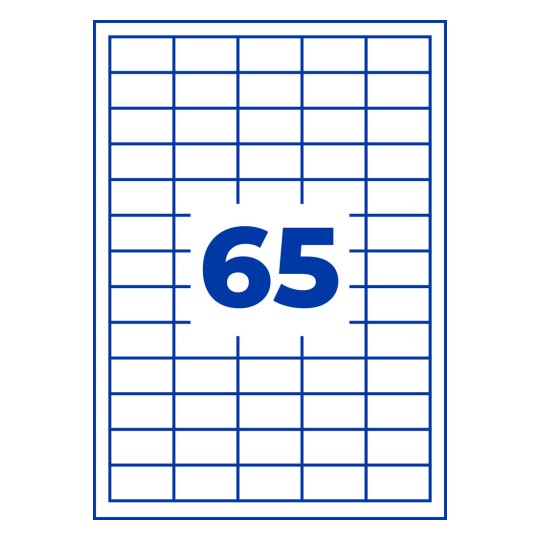 Grilă albă cu linii albastre și numărul mare albastru 65 centrat?