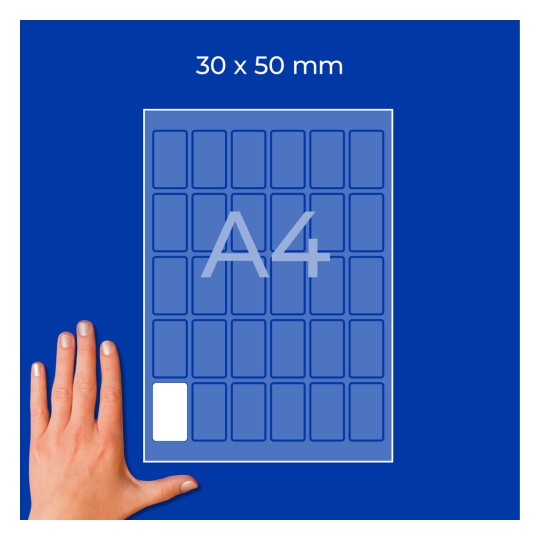 Mână lângă o diagramă pe o foaie A4 etichetată 30 x 50 mm, cu celule dreptunghiulare mici?