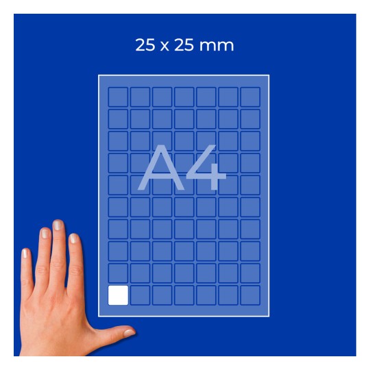 Coală A4 cu grilă de 25x25 mm și o mână care arată scara pe fundal albastru?