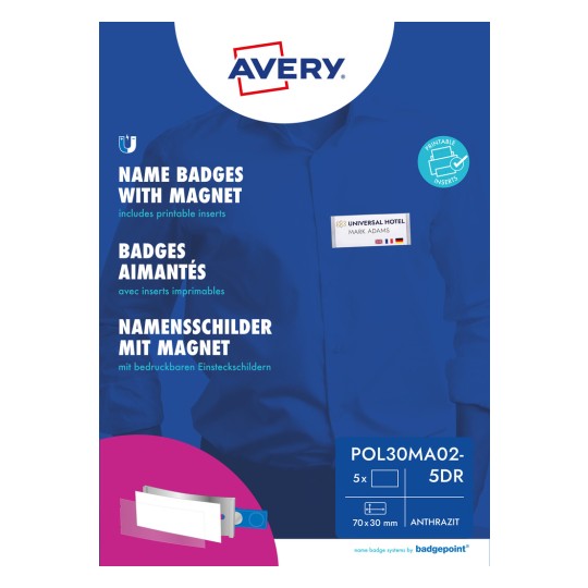 Imagine pachet: Avery Zweckform, Articol: POL30MA02-5DR, Format: 70 x 30 mm, Compatibilitate imprimantă: Laser color, Laser monocrom, Inkjet, Conținut: 5 etichete / 18 inserții / 1 foaie.
