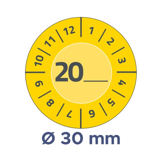 Imaginea prezintă un cadran circular cu numere de la 1 la 12 și un număr 20 evidențiat în centru, marcat cu diametrul Ø 30 mm.