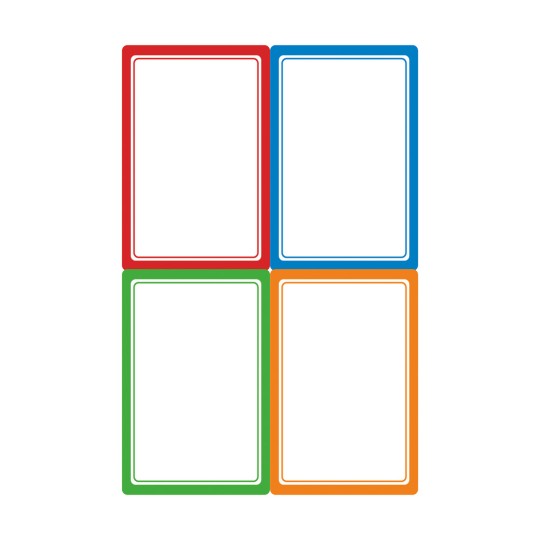 O imagine care arată patru dreptunghiuri goale aranjate într-o rețea de 2x2, colorate roșu, albastru, verde și portocaliu.