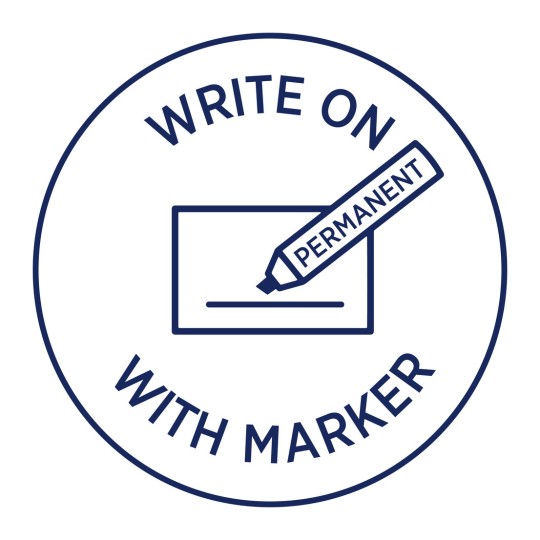 Imaginea prezintă o ilustrație a unui marker etichetat „PERMANENT” deasupra unei zone goale cu textul „SCRIE CU MARKER” care o înconjoară.